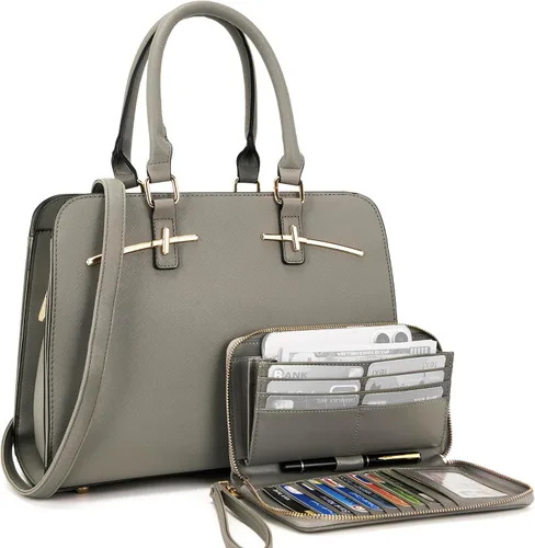 Miniatura 7 de Carteras para mujeres, bolso cartera monedero tote bandolera hobo con asa superior tipo satchel, juego de carteras de 2 piezas con 3 compartimentos