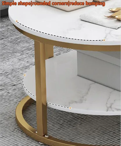 Miniatura 5 de Mesa de centro moderna de mármol ovalado, mesa de centro de mediados de siglo, marco de metal dorado, mesa de cóctel, para sala de estar, hogar