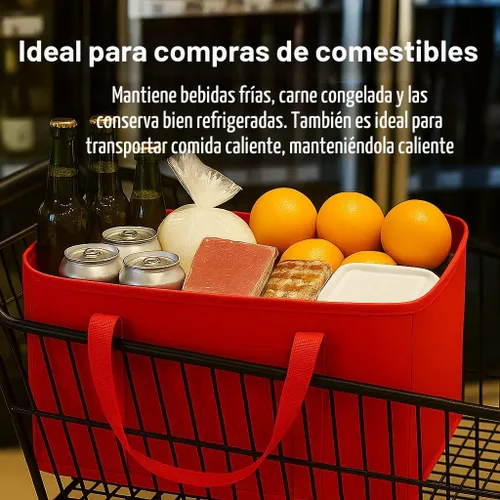 Miniatura 2 de musbus - Paquete de 2 bolsas de compra aislantes XL, rojas, reutilizables, de alta resistencia, con cierre, plegables, para compras, para coche