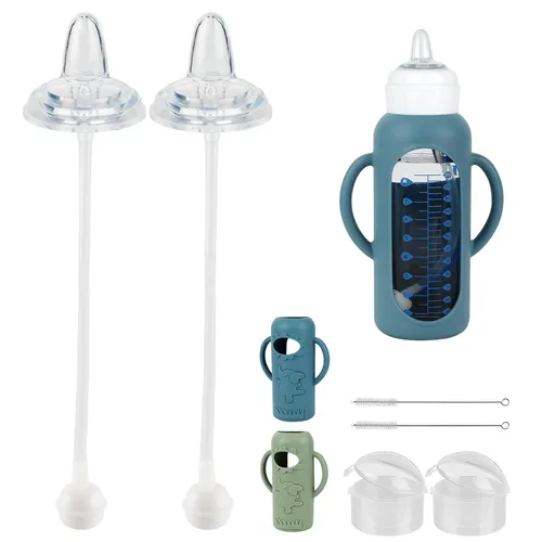 Miniatura 12 de Kit de conversión de taza para sorber con fundas de silicona para biberón de vidrio estrecho y estrecho Dr Browns de 8 onzas, kit de repuesto