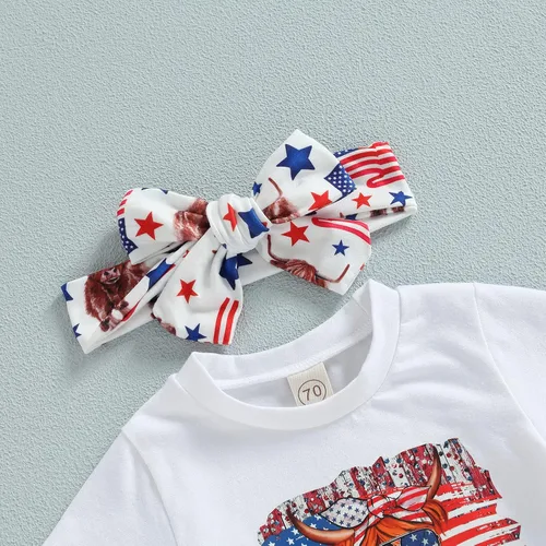 Miniatura 4 de 4 de Julio Bebé Niña Ropa de Verano Traje de Arco Iris Camiseta de Bebé Americano Conjunto de Pantalones Cortos