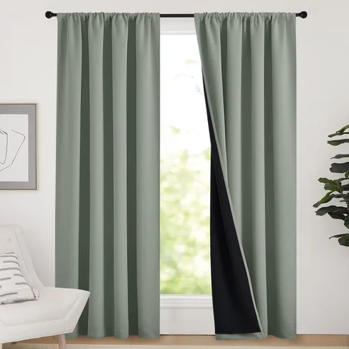 Miniatura 97 de NICETOWN Cortinas blancas 100% opacas, 2 capas gruesas completamente opacas con bolsillo para barra, cortinas aislantes térmicas para Blanco puro