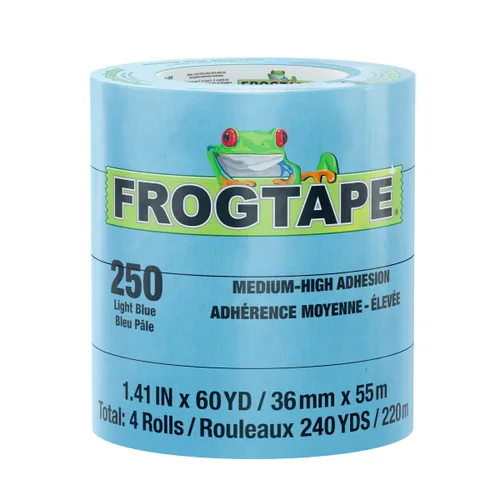 Miniatura 9 de FrogTape Cinta adhesiva de grado de rendimiento de temperatura moderada, 250 unidades, color azul claro, adherencia media-alta, 0.472 in x 180.4 ft