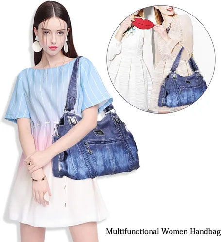 Miniatura 180 de Angel Barcelo - Bolsa de hombro amplia para mujer, diseño Hobo, cuero lavado