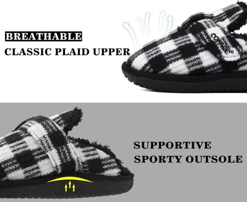 Miniatura 3 de COFACE Pantuflas suaves de espuma viscoelástica para mujer, con soporte de arco a cuadros, cálidas, para invierno, antideslizantes, para interiores