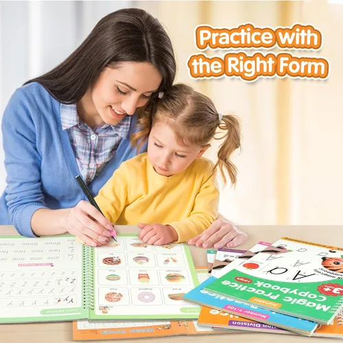 Miniatura 7 de Helsort Cuaderno de práctica grande con ranuras mágicas para niños, libro de trabajo de escritura a mano con ranurado reutilizable, aprende a