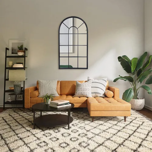 Miniatura 5 de LYYYXGYP Espejo de ventana arqueado con marco de metal negro montado en la pared, espejo decorativo de ventana para sala de estar, 20 x 32 pulgadas