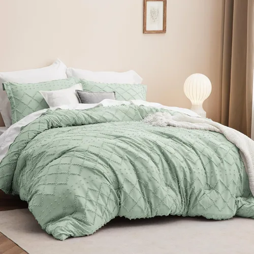 Miniatura 2 de Bedsure Juego de edredón tamaño individual, juego de ropa de cama bohemio con copetudo, estilo bohemio, desgastado y elegante, juego de ropa de cama