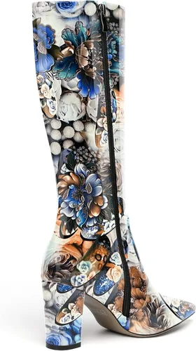 Miniatura 19 de AMBELIGHT Botas altas hasta la rodilla con cremallera y puntera puntiaguda para mujer, de patente sólida, tacón alto, 3.3 pulgadas