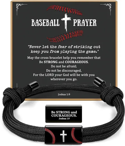 Miniatura 11 de PEALICIOUS Pulsera de cruz para hombre como regalo de San Valentín, fútbol, béisbol, Joshua 1 9, pulsera de cruz de baloncesto filipenses 4:13