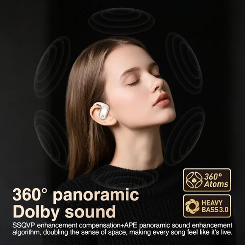 Miniatura 3 de Auriculares abiertos, colgador de oreja de silicona, sonido panorámico de 360 grados, conducción de aire, pantalla LED, IPX7 impermeable
