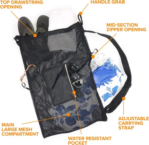 Miniatura 3 de Fitdom Bolsa grande de malla con cordón para nadar. Lo mejor para natación, gimnasio y playa