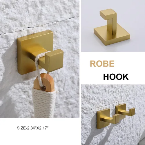 Miniatura 4 de TASTOS Ganchos para Toallas de Baño Dorados Cepillados, Paquete de 2 Ganchos de Acero Inoxidable para Abrigatos y Ropa, Gancho de Pared Resistente