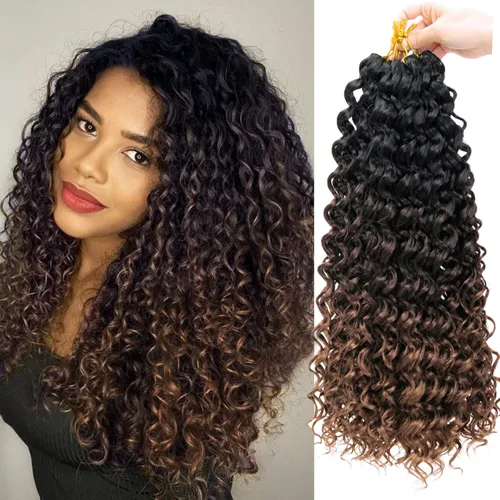 Miniatura 39 de GoGo Curl Crochet Hair 18 pulgadas onda de agua pelo sintético bohemio ganchillo trenzado jengibre onda profunda extensiones de cabello trenzado