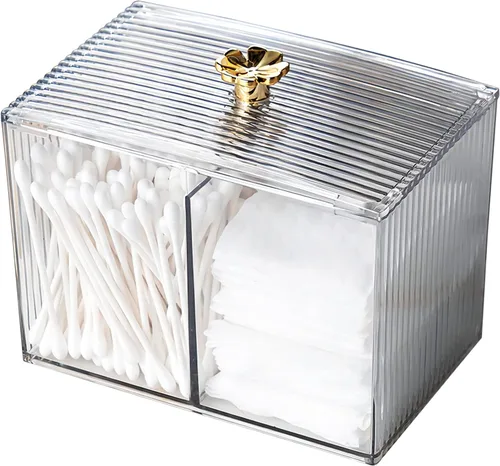 Miniatura 5 de DASITON Soporte acrílico Qtip, tarros de baño con tapa, dispensador de tarro de boticario para bola de algodón, hisopo, almohadillas redondas, hilo