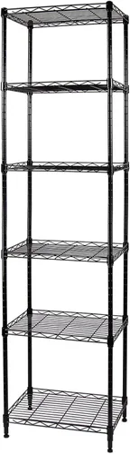 Estantería ajustable de 6 alambres, estante de almacenamiento de pie para lavandería, baño, cocina, despensa, armario (negro brillante, 16.6