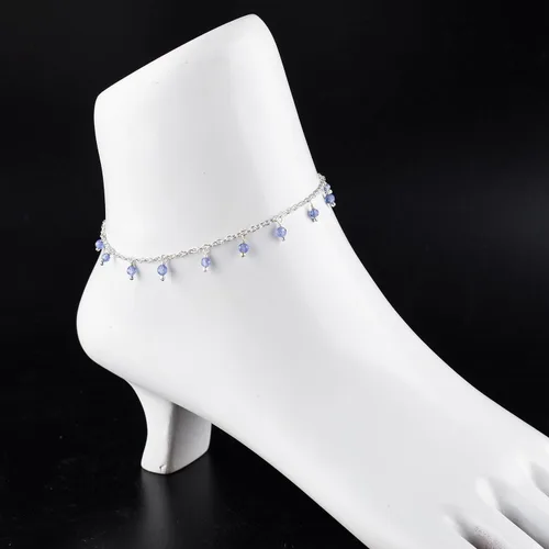 Miniatura 36 de Yanara Tobilleras de piedras preciosas para mujer, piedra natal natural, chapada en plata, joyería hecha a mano en 8.5 + 1.5 pulgadas, cristales