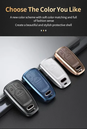 Miniatura 6 de Compatible con Audi Q3 Q8 Q7 Q5 A3 A4 A5 A6 A7 TT TTS S4 S5 RS4 RS5 Funda de cuero de metal para llavero inteligente