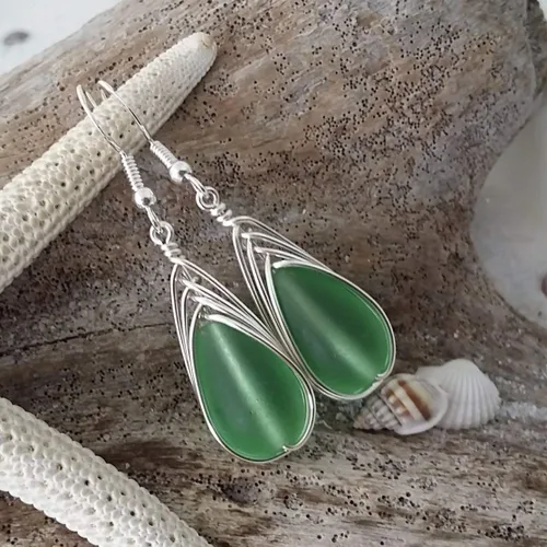 Miniatura 33 de Yinahawaii Handmade Sea Glass Earrings, Hawaiian Jewelry, Wire Braided Earrings Teardrop Earrings, Beach Jewelry Sea Glass Jewelry For Women Cobalt
