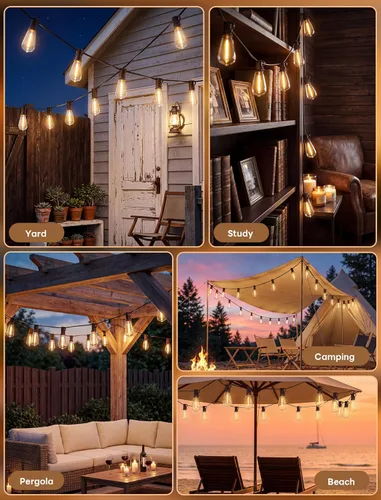 Miniatura 5 de 25FT LED Outdoor String Lights, ST38 Patio Lights Waterproof with 25 Shatterproof Edison Bulbs, Connectable Outside Hanging Light for Porch, Garden