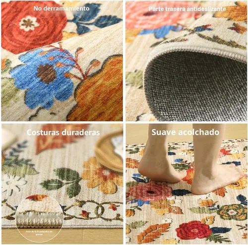 Miniatura 4 de Alfombras de 8x10 para Sala de Estar: Alfombra Lavable Resistente a Manchas, Vintage Floral Desgastada, Antideslizante, de Pila Baja, de Lana Beige