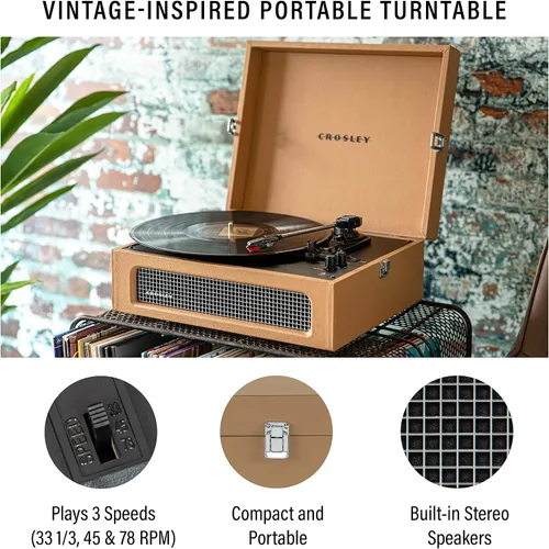 Miniatura 2 de Crosley CR8017B-TA Voyager - Tocadiscos portátil clásico de vinilo con Bluetooth de entrada/salida y altavoces integrados, color marrón Canela
