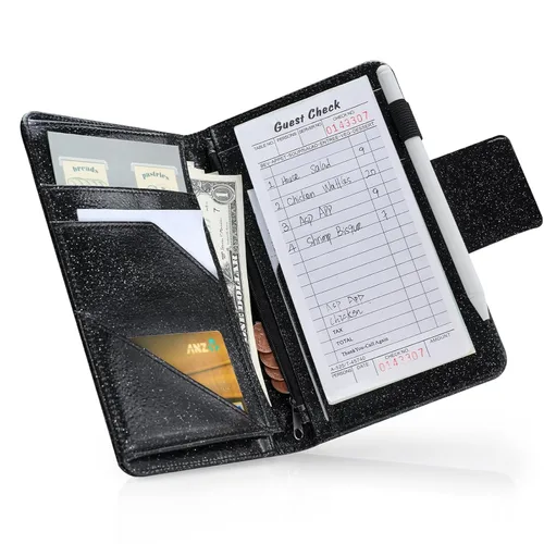Miniatura 54 de CoBak - Libreta para meseros, organizador compacto con bolsillos transparentes y para dinero, portabolígrafo, se ajusta perfectamente al delantal