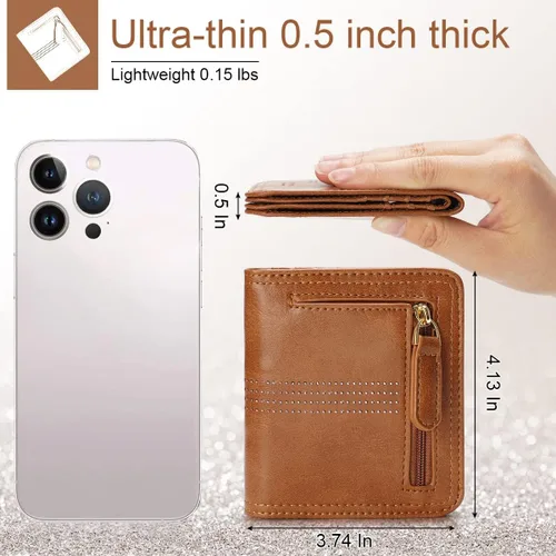 Miniatura 3 de APHISON Billetera para mujer, delgada y pequeña, cartera RFID para mujer, 01A125marrón2, Compacto