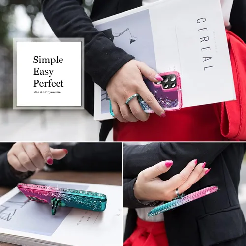 Miniatura 5 de Silverback para Samsung Galaxy S22 Ultra Funda, diseño de brillantina holográfica líquida, con soporte de diamantes brillantes de imitación, funda