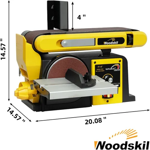 Miniatura 7 de Woodskil Lijadora de disco de banda de velocidad variable, correa de 4 x 36 pulgadas y disco de 6 pulgadas 3A Máquina combinada de lijadora