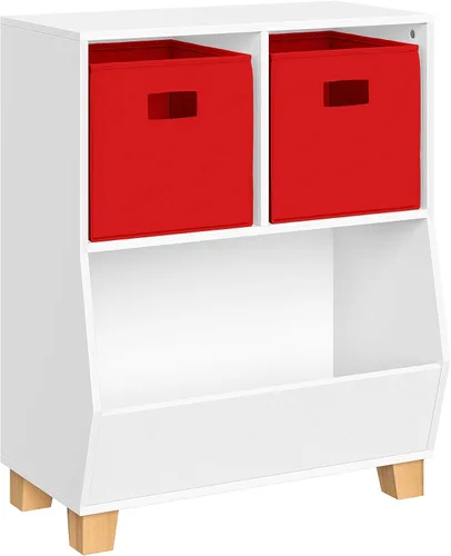 Miniatura 13 de RiverRidge Estantería organizadora de juguetes para niños con 2 cubículos, 2 contenedores plegables de tela azul y espacioso, organizador de Blanco