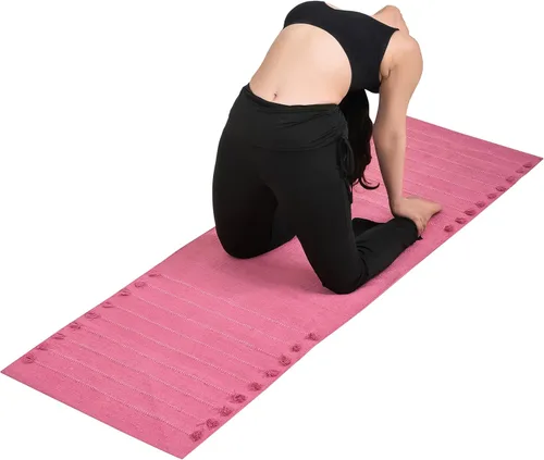 Miniatura 10 de Sivi Tapete de yoga de algodón orgánico a base de hierbas, tapete antideslizante ecológico tejido a mano, grueso y cómodo (0.945 x 2.835 x 0.197 in)