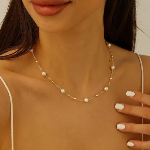 Miniatura 2 de Collar de perlas, collar de flores de perlas Lariat Collar de perlas de estación Neckalce Solitario Collar colgante de perlas de concha simulada