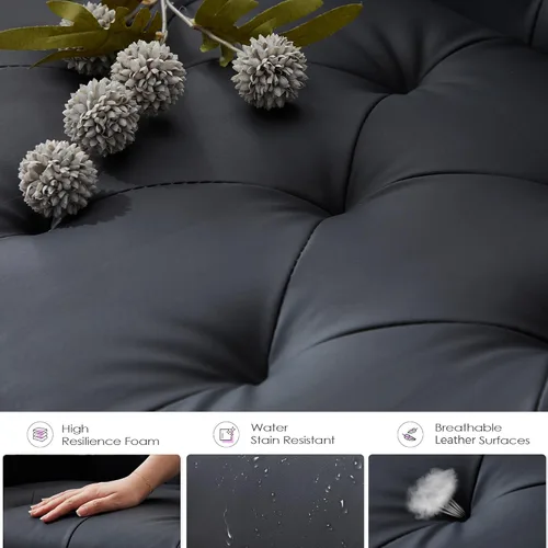 Miniatura 3 de TYBOATLE Sofá loveseat de 62" de ancho con 2 puertos de cargador USB y 2 portavasos, sofá de amor pequeño tapizado de cuero negro estilo moderno