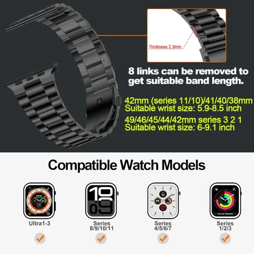 Miniatura 4 de iiteeology Correa ligera de acero inoxidable diseñada para Apple Watch Series 1-11, 42mm, 41mm, 40mm, 38mm, SE2 y SE3, reemplazo de correas iWatch