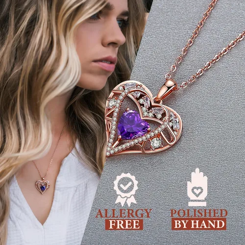 Miniatura 16 de Collar de cristal de 5 corazones, chapado en oro rosa de 18 quilates, colgante con cadena de plata de ley 925 de 18 + 2 pulgadas, joyería de piedra
