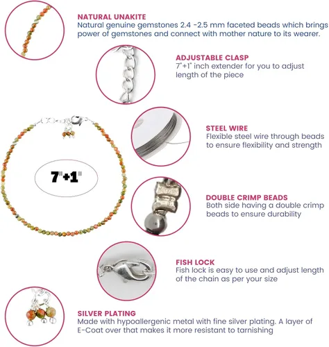 Miniatura 46 de Gempires - Pulseras de cuentas de piedras preciosas hechas a mano, ligeras, de cristal, para uso diario, hipoalergénicas, de 8 pulgadas, chapadas