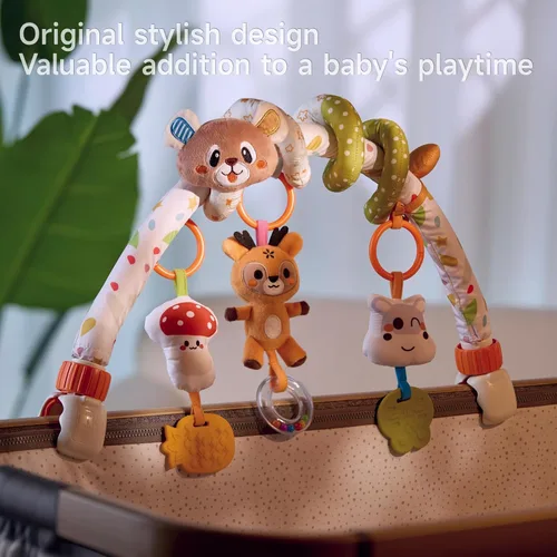 Miniatura 5 de TUMAMA - Arco de actividad para bebé con juguete en espiral de oso, clips ajustables y desmontables, juguetes sensoriales estimulantes colgantes