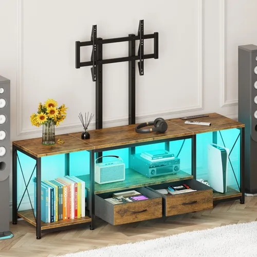 GYIIYUO Soporte de TV LED con montaje y toma de corriente y cajones de tela para TV de 32-85 pulgadas - Centro de entretenimiento y soporte de TV de