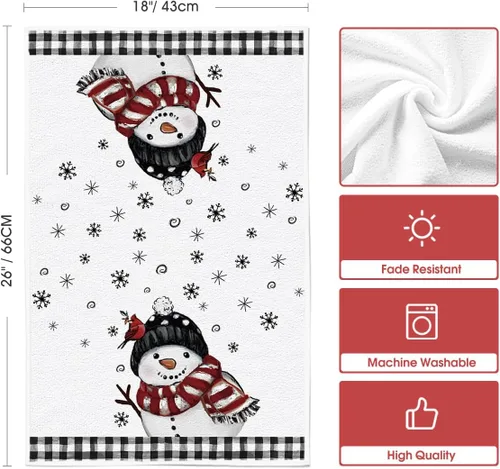 Miniatura 6 de Artoid Mode Toallas de Cocina y Paños de Cocina Navideños Negros y Rojos con Árbol de Navidad y Muñeco de Nieve, 18x26 Pulgadas, Toallas de Mano