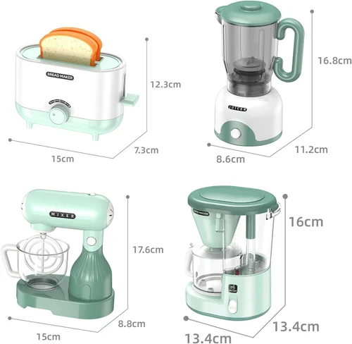 Miniatura 7 de Accesorios de cocina de juego para niños, juego de simulación de cocina con juguetes de electrodomésticos de cocina con cafetera, tostador