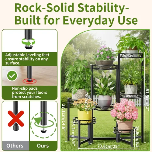 Miniatura 3 de Soporte de metal para plantas de 7 niveles, estante alto de hierro forjado para plantas para interiores, exteriores, soporte plegable alto