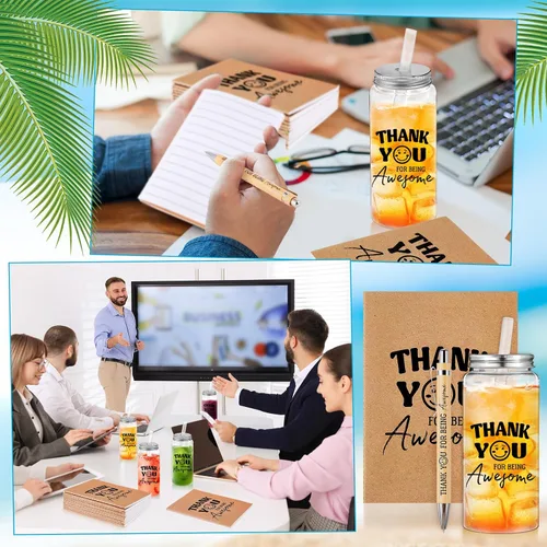 Miniatura 4 de Skylety 72 Piezas Regalos de Agradecimiento para Empleados a Granel 13.5oz Vasos Transparentes con Tapas Pajillas Cuadernos en Espiral Notas