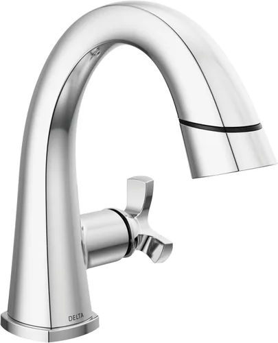 Delta Grifo de baño extraíble Stryke, grifo de baño extraíble, grifo de baño cromado de un solo orificio con rociador extraíble, grifo de lavabo de