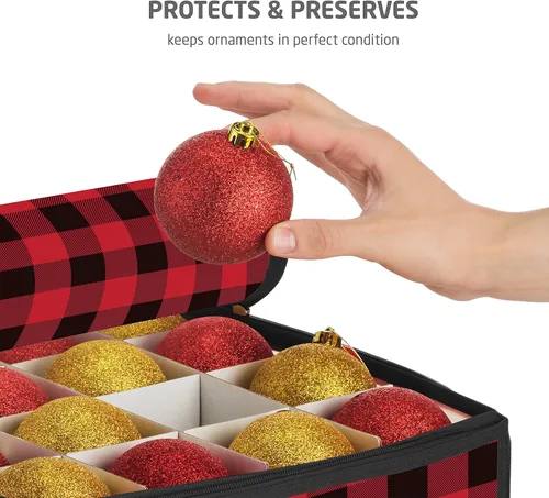 Miniatura 8 de ZOBER Caja de almacenamiento de plástico para adornos de Navidad, almacena 128 adornos de 3 pulgadas con bandejas individuales, caja de Cuadros
