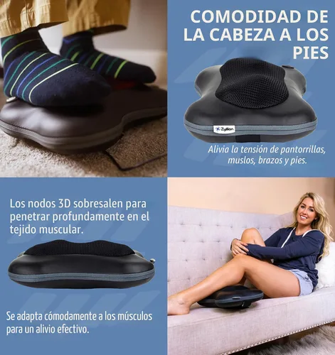 Miniatura 7 de Zyllion Masajeador Shiatsu de espalda y cuello con calor - Almohada de masaje eléctrico de amasado de tejido profundo 3D para alivio del dolor Negro