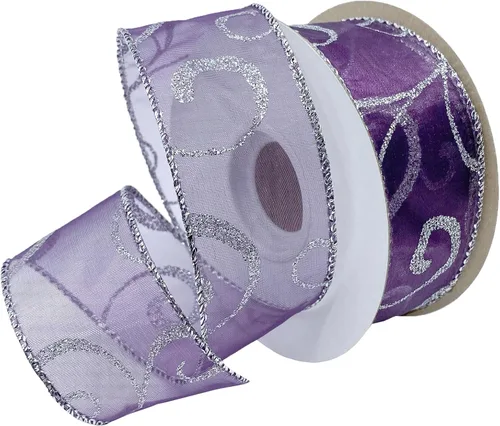 Morex Ribbon Cintas transparentes con purpurina con espiral, cinta navideña para manualidades y decoraciones de Navidad, envoltura de regalos, 1.5