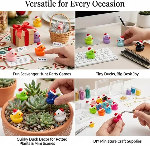 Miniatura 7 de 160 piezas de mini patos de resina navideños, patos diminutos con sombrero de hada de Santa, paisaje miniatura micro, decoración de jardín y casa
