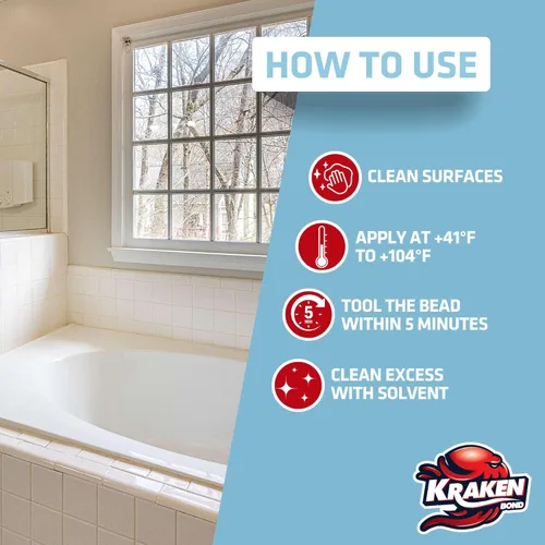 Miniatura 3 de Kraken Bond Calafateo de silicona de alta calidad para cocina y baño, color blanco, (2 x 10.1 onzas líquidas) RTV de silicona blanca impermeable