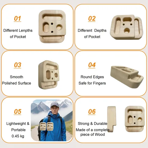Miniatura 4 de Tabla de escalada en roca para entrenamiento de escalada como diapasón de escalada con jarras, pendientes y bordes, bolsillos como estación